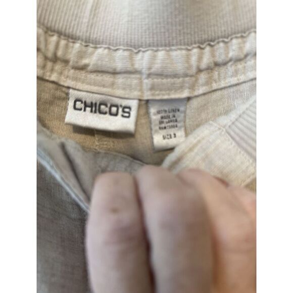 Chicos Womens 100% Linen Khaki Ofd White Straight Leg Pull On Size 3 XL - Picture 3 of 3